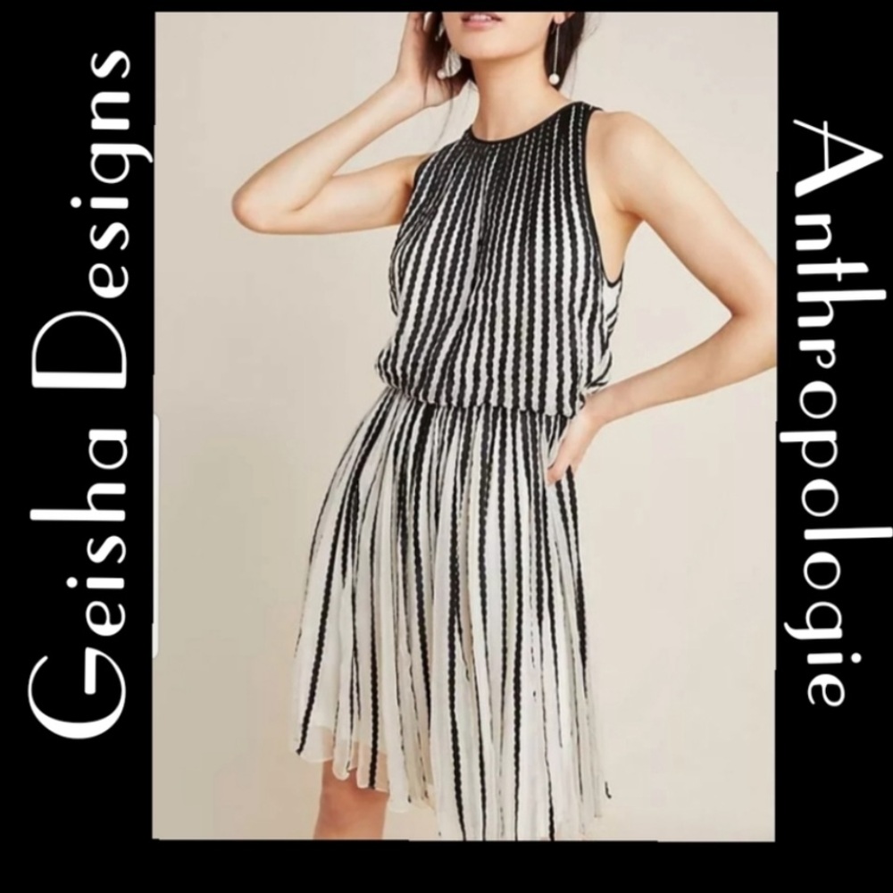 Anthropologie Black and White Striped Midi Dress